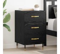Ziaphsol Chêne Noir Bedside Table 40 x 40 x 66 cm Wood Engineering Modern Bedroom Furniture with 3 Drawers Sturdy Storage and Elegant Gold Metal Legs for Contemporary and Rustic Decor
