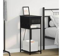 Ziaphsol Chêne Noir Bedside Table with Charging Station 41 x 28 x 76 cm Engineered Wood Modern Rustic Bedroom Furniture with Storage Shelves and Sturdy Steel Legs for Small Spaces