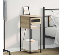 Ziaphsol Chêne Sonoma Bedside Table with Charging Station 41 x 28 x 76 cm Rustic Wooden Nightstand with Storage Shelves Modern Bedroom Furniture for Small Spaces