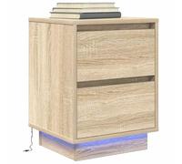 Ziaphsol Chêne Sonoma Bedside Table with LED Lighting 38x34x50 cm Modern Bedroom nightstand with Storage Drawers and USB Port for Bedroom Living Room Decor