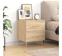 Ziaphsol Chêne Sonoma Nightstand 40x35x47.5 cm Modern Wood and Metal Bedside Table with Drawers for Bedroom Living Room Dormitory Or Kids Room