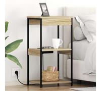 Ziaphsol Chêne Sonoma Nightstand with Shelf 41 x 31 x 76 cm Modern Wooden Bedside Table with Charging Station Durable MDF and Steel Frame for Bedroom Lounge Or Dormitory