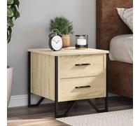 Ziaphsol Chêne Sonoma Wooden Bedside Table 40x41x40 cm with Metal Legs for Bedroom Living Room Modern Vintage Design with Storage Drawers and Robust Surface