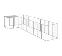 Ziaphsol Chenil en Acier argenté 7,26 m² avec Toit résistant à l'eau pour Chien Grand Espace extérieur sécurité Protection Habitat et Refuge pour élevage et Dressage