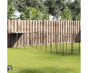 Ziaphsol Chenil en Acier Noir 6,05 m² avec Toit résistant à l'eau pour Chien Grand Espace extérieur Habitat clôture sécurisé pour Jardin terrasse Utilisation extérieure