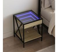 Ziaphsol Chevet avec LED Infini en chêne Sonoma 40x40x49 cm Bois Massif Meuble Moderne avec Miroir et lumières RGB pour Chambre Salon Bureau