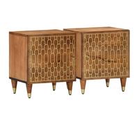 Ziaphsol Chevet Table 2 pcs 40x33x46 cm Solid Mango Wood Vintage Style with Hand-Carved Floral Motifs for Bedroom Lounge and Living Room Decor AU