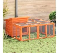 Ziaphsol Clapier marron en pin massif 144 x 123 x 67,5 cm avec enclos extérieur, maison pour rongeurs pour cochon d'Inde, intérieur, extérieur, jardin, balcon avec protection et retraite