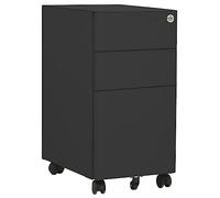 Ziaphsol Classeur Mobile Anthracite 30x45x59 cm en Acier avec 3 tiroirs à glissières à Billes, Serrure, Porte-Crayon, Roues pivotantes, capacité 75 kg, Rangement dossiers Suspendus pour Bureau Maison