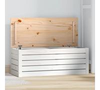 Ziaphsol Coffre de rangement blanc 89 x 36,5 x 33 cm en pin massif, boîte de rangement avec couvercle, espace de rangement polyvalent pour la maison, design robuste
