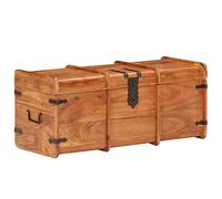Ziaphsol Coffre en bois massif d'acacia 90 x 40 x 40 cm avec fer, couvercle verrouillable, poignées latérales, utilisable comme rangement et table pour salon, couloir et chambre à coucher