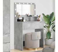 Ziaphsol Coiffeuse avec commode miroir, tiroir, éclairage et chargement sans fil, matériau en bois béton, gris, 80 x 39,6 x 135 cm, intérieur chambre à coucher