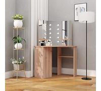 Ziaphsol Coiffeuse d'angle avec LED en Chêne 111x54x141,5 cm Meuble Maquillage Salle de Bain avec Miroir 3 Panneaux Rangement tiroirs étagères pour Chambre Dressing
