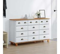 Ziaphsol Commode ASKIM Blanc 79 x 40 x 133,5 cm en Bois de pin Massif avec 12 tiroirs, Meuble de Rangement Moderne pour Salon Chambre entrée Bureau ou Dressing