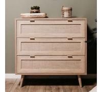 Ziaphsol Commode Bali 03A Finori en Chêne Sonoma avec Impression de Canne pour Rangement Chambre Salon Entrée Meuble Organisateur à Trois Tiroirs