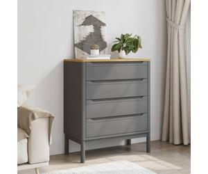 Ziaphsol Commode Floro Gris Bois de pin Massif avec 4 tiroirs Grand Espace de Rangement Meuble de Chambre Salon entrée Bureau Robuste