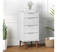 Ziaphsol Commode MOLDE Blanc 40x35x82 cm en Bois de pin Massif Finition Vernis UV Meuble de Rangement avec 4 tiroirs idéal pour Chambre Salon entrée Bureau ou Dressing