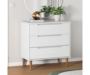 Ziaphsol Commode MOLDE Blanc 80x40x80 cm en Bois de pin Massif avec Finition Vernis UV, Meuble de Rangement Pratique pour Chambre, Salon ou entrée, avec tiroirs spacieux et Fixation Murale