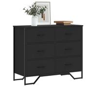 Ziaphsol Commode Noire 91x35,5x74,5 cm en Bois d'ingénierie avec 6 tiroirs, Meuble de Rangement Multifonctionnel pour Chambre Salon entrée Bureau ou Dressing
