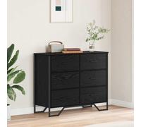 Ziaphsol Commode noire aspect chêne avec 6 tiroirs, matériau en bois, 91 x 35,5 x 74,5 cm, espace de rangement pour chambre à coucher, salon, couloir, bureau, rangement de vêtements, linge moderne