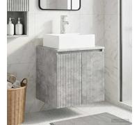 Ziaphsol Console de lavabo murale en bois gris béton 49,5 x 41 x 62,5 cm avec lavabo et espace de rangement pour salle de bain peu encombrant