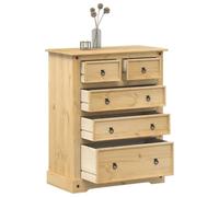 Ziaphsol Corona Commode 92 x 48 x 114 cm en pin massif finition cire de miel avec 5 tiroirs, poignées en métal pour chambre à coucher, couloir, salon