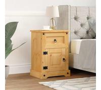 Ziaphsol Corona Pine Wood Bedside Table 53x39x66 cm with Drawer and Cabinet Rustic Style Bedroom Or Living Room Furniture with Metal Accents for Bedroom Decor and Storage