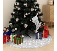 Ziaphsol Couverture de sapin de Noël blanche en tissu avec chaussette, 122 cm, motif neige, pour salon, cheminée, Avent et décoration de vacances comme couverture pour support, socle et pied