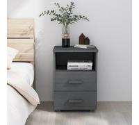 Ziaphsol Dark Gray Wooden Bedside Table with Two Drawers and Open Compartment for Bedroom Living Room Modern Scandinavian Design with Robust MDF and Pine Wood Finish