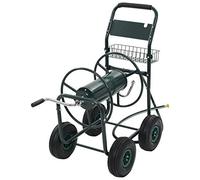 Ziaphsol Dévidoir de tuyau d'arrosage en acier avec raccord de tuyau de 1/2", capacité d'enroulement de 75 m, enrouleur de tuyau avec manivelle, protection anti-torsion et rouleaux en caoutchouc pour