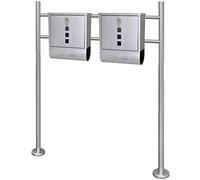 Ziaphsol Double boîte aux lettres en acier inoxydable avec support, 2 boîtes aux lettres avec compartiment à journaux, serrure avec 2 clés, fente 25 x 3,6 cm, pour mur de maison, clôture d'entrée