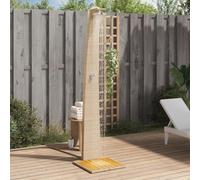 Ziaphsol Douche de jardin beige en polyrotin et bois d'acacia, 55 x 60 x 224 cm, autoportant avec poignée rotative, douchette de 8 pouces pour jardin, piscine et terrasse