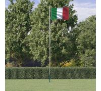 Ziaphsol Drapeau de l'Italie avec mât, 6,08 m, aluminium, résistant aux intempéries, polyester, 90 x 150 cm, jardin, balcon, terrasse, fête, festival, article de fan avec manchon de sol stable et