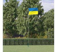 Ziaphsol Drapeau de l'Ukraine avec drapeau en polyester de 90 x 150 cm et mât télescopique en aluminium de 5,55 m pour jardin, balcon, terrasse, extérieur, fête, festival, club