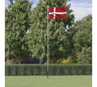 Ziaphsol Drapeau du Danemark avec mât en Aluminium de 6,08 m pour extérieur Jardin fête événement Sport décoration pavillon Support Robuste et réglable