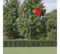 Ziaphsol Drapeau du Portugal avec drapeau de 90 x 150 cm en polyester et mât télescopique en aluminium de 5,5 m avec manchon de sol, suspension, pointe de mât pour jardin, balcon, terrasse, fête et