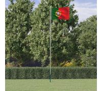 Ziaphsol Drapeau du Portugal avec mât 6,08 m en aluminium, drapeau en polyester 90 x 150 cm, kit de jardin résistant aux intempéries avec support, suspension, idéal pour terrasse, fête, festival, club