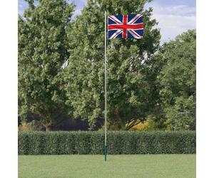Ziaphsol Drapeau du Royaume-Uni avec mât en aluminium de 6,08 m réglable en hauteur pour jardin, balcon, terrasse, fête, festival avec support et suspension, résistant aux intempéries pour l'extérieur