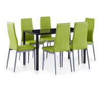 Ziaphsol Ensemble à dîner 7 pièces Vert avec Table en Verre trempé et 6 chaises en Similicuir pour Salle à Manger Moderne, Salon ou Cuisine, idéal pour Organiser et aménager Un Espace Convivial