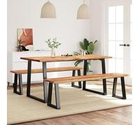 Ziaphsol Ensemble à Manger 3 pièces en Bois d'acacia Massif avec Bord Vivant et Structure en Acier Noir pour Salle à Manger conviviale et Durable