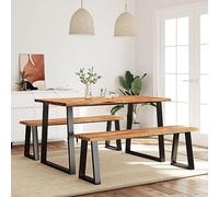 Ziaphsol Ensemble à Manger 3 pièces en Bois d'acacia Massif avec Bord Vivant, Table et bancs Robustes pour Salle à Manger conviviale, Design Industriel, idéal pour Cuisine ou Salon