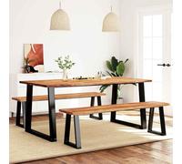 Ziaphsol Ensemble à Manger 3 pièces en Bois Massif d'acacia avec Bord Vivant Structure Stable en Acier Noir pour Salle à Manger Cuisine Salon séjour