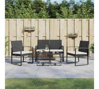 Ziaphsol Ensemble à Manger de Jardin 5 pcs Noir rotin PP avec Coussins Blanc crème, mobilier extérieur Robuste pour terrasse Balcon Patio, Table Basse, Chaise, Banquette, Assise Confortable modulable