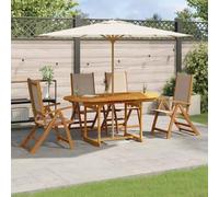 Ziaphsol Ensemble à Manger de Jardin 5 pièces Bois d'acacia Massif avec chaises textilène Taupe, Table Extensible 120-170 cm, idéal terrasse Balcon Patio Repas détente