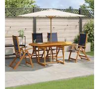 Ziaphsol Ensemble à Manger de Jardin 5 pièces en Bois d'acacia Massif avec chaises en textilène Bleu, Table Extensible 120-170 cm, mobilier extérieur pour terrasse, Balcon, Patio, Repas et détente