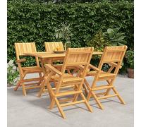 Ziaphsol Ensemble à Manger de Jardin 5 pièces en Bois de Teck Massif avec 4 chaises Pliables, Table Robuste 120x70 cm, Trou pour Parasol, mobilier extérieur pour terrasse et Patio détente Repas
