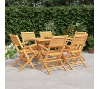 Ziaphsol Ensemble à Manger de Jardin 7 pcs en Bois de Teck Massif avec 6 chaises Pliables, Table 120x70 cm, Trou Parasol, mobilier extérieur pour terrasse, Balcon, Patio, Repas et détente