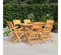Ziaphsol Ensemble à Manger de Jardin 7 pcs en Bois de Teck Massif avec Table 120x70 cm, 6 chaises Pliables Confortables, Trou Parasol, mobilier extérieur pour terrasse Balcon Patio Repas détente