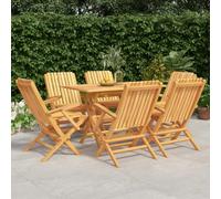 Ziaphsol Ensemble à Manger de Jardin 7 pcs en Bois de Teck Massif, Table 120x70 cm avec Trou Parasol, 6 chaises Pliables Confortables pour terrasse, Balcon, Patio et Repas en extérieur