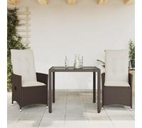 Ziaphsol Ensemble bistro 3 pièces avec coussins, marron en polyrotin et fauteuils réglables, table en verre, pour jardin, balcon, terrasse, résistant aux intempéries